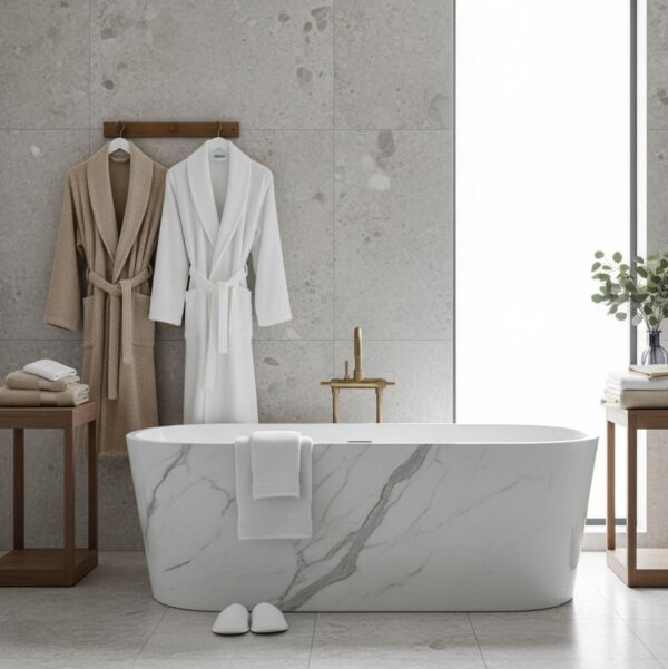 Bathrobe - White and Beige