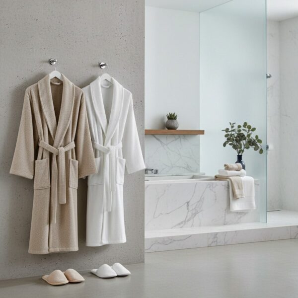 Bathrobe - White and Beige