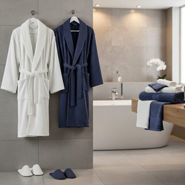 Bathrobe - White and Navy