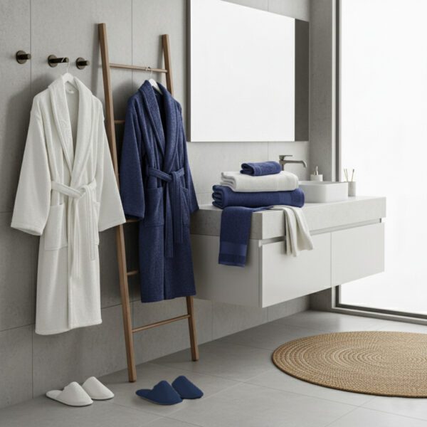 Bathrobe - White and Navy
