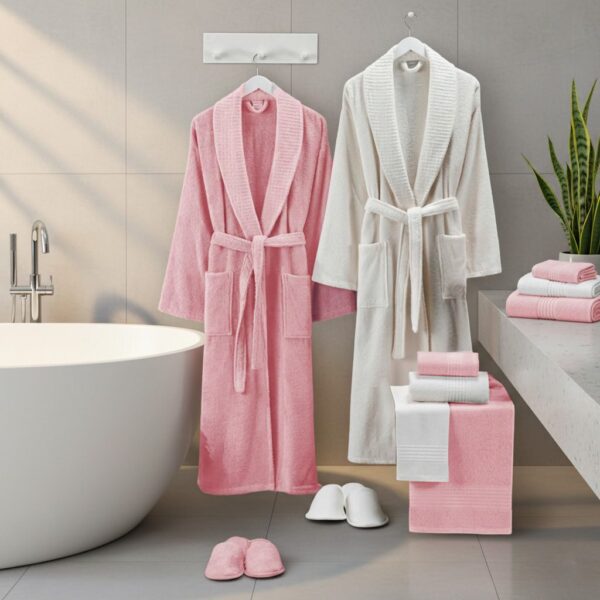 Bathrobe - White and Pink